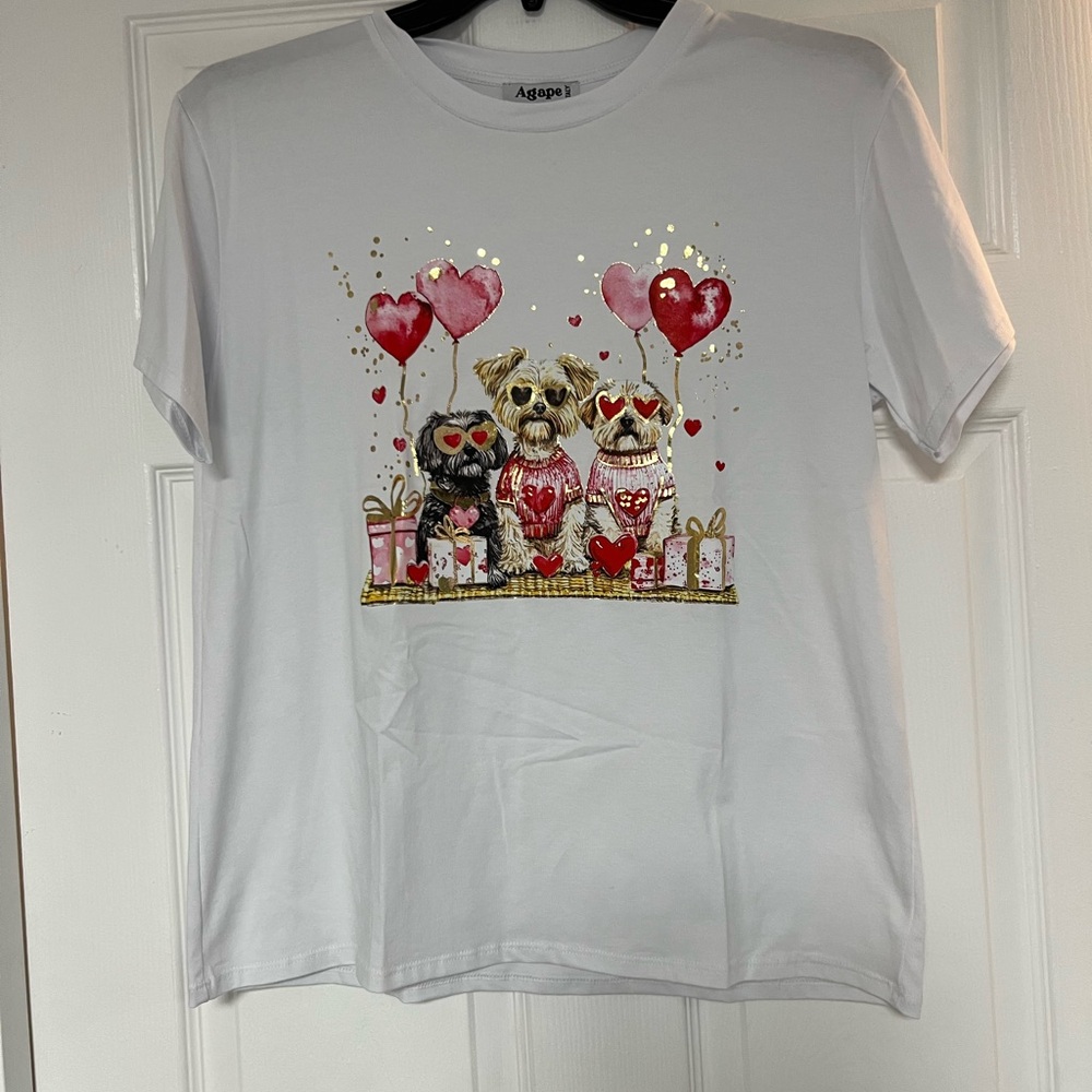 White Tee with Heart and Dog Print
